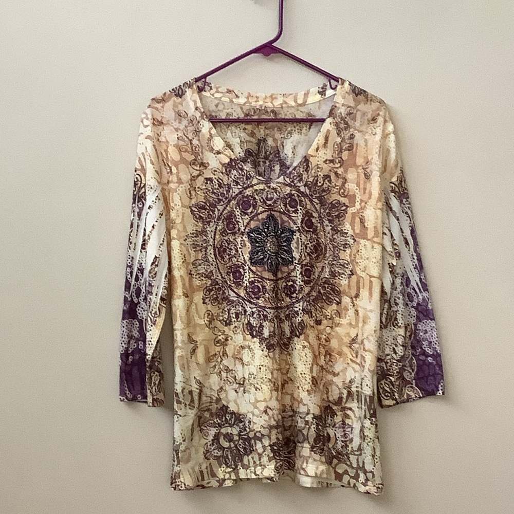 Elegant Beige and Purple Women's Top